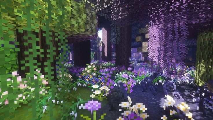 an image of a forest with flowers and trees in the background that is made up of squares