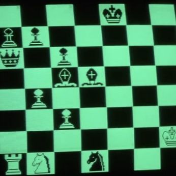 a black and white checkered board with chess pieces on it