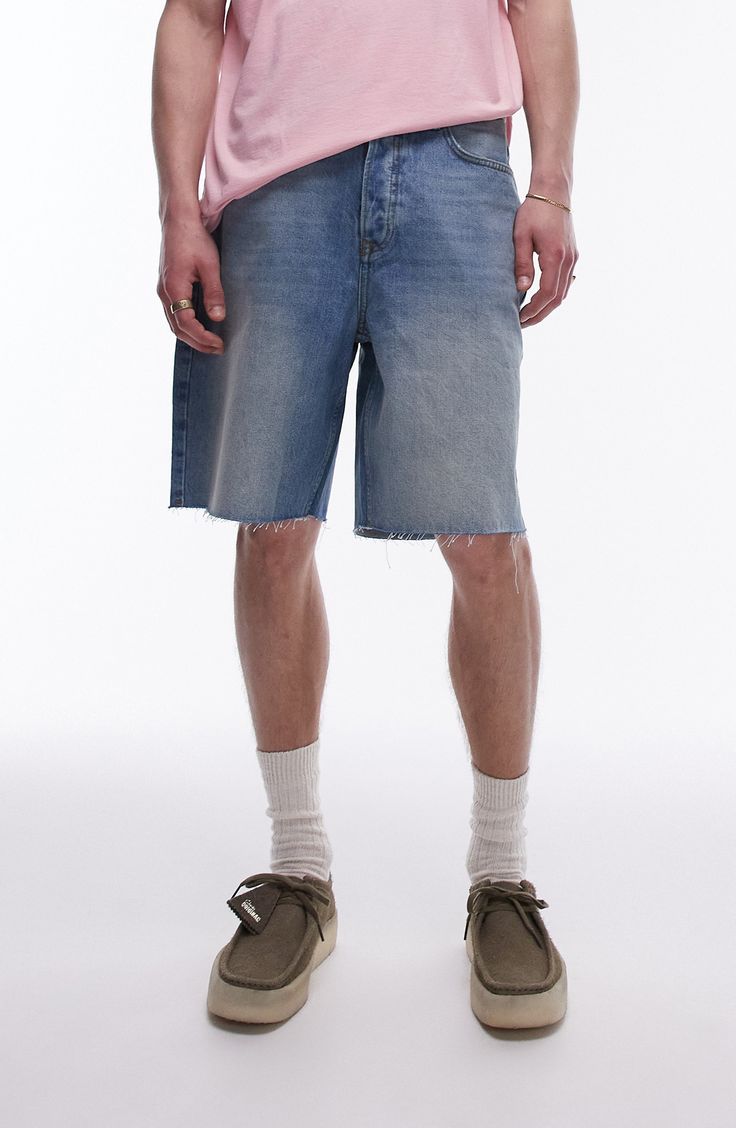 Kick off your next weekend look with these nonstretch denim shorts boasting roomy wide legs and stylish raw hems. 9" inseam; 22" leg opening; 12 1/2" front rise; 15 1/2" back rise (size 32) Zip fly with button closure Five-pocket style 100% cotton Machine wash, line dry Made in Turkey Wide Legs, Wide Leg Denim, Denim Shorts, Top Brands, Wide Leg, Light Blue, Nordstrom, Luxury Fashion, Blue