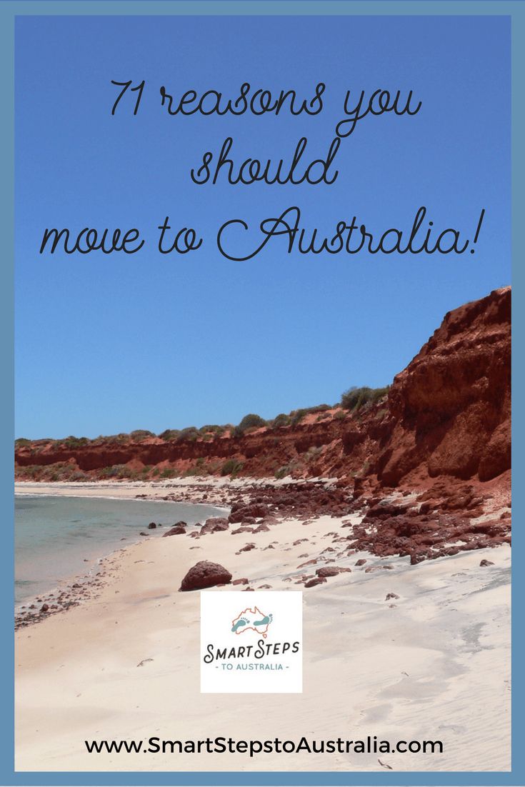 a beach with the words 7 reasons you should move to australia on it and an image of