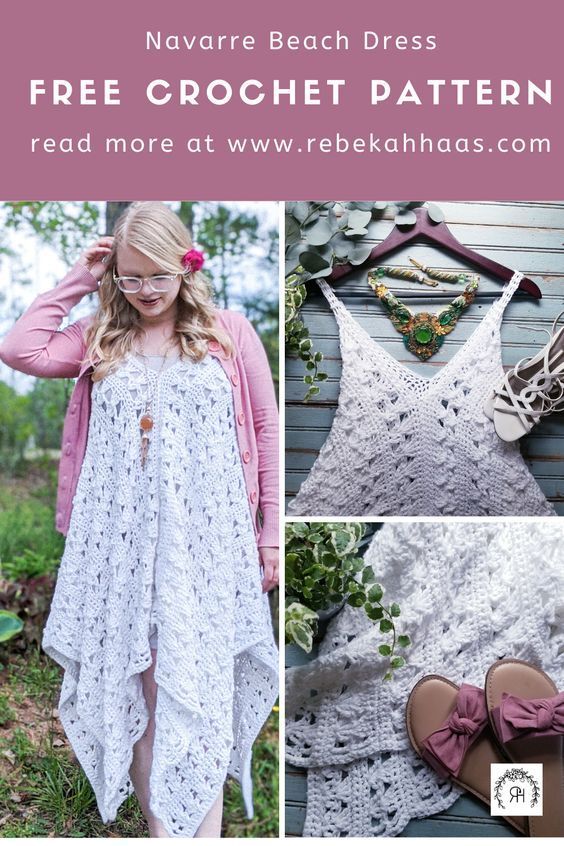 the crochet dress pattern is featured in this page, with images of shoes and sandals