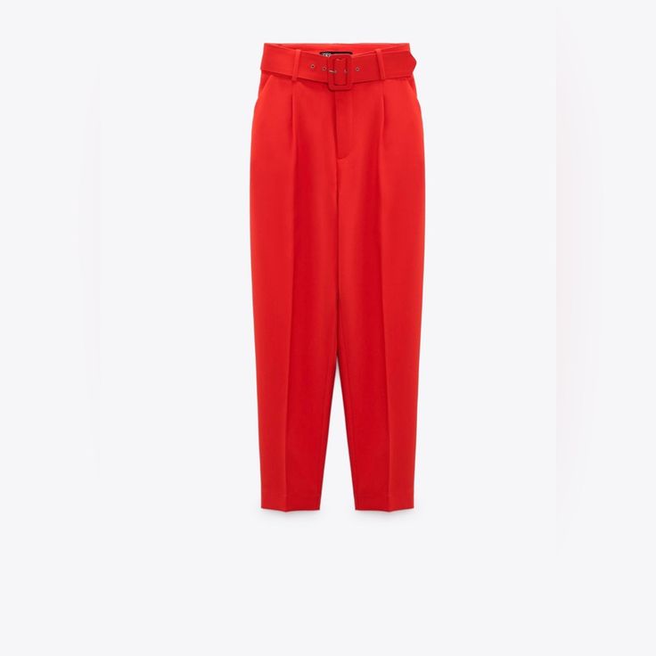 Pantaln De Zara Sin Usar Chic Red Bottoms For Spring, Chic Red Pants For Fall, Elegant Red Summer Bottoms, Belted High-waisted Pants For Party, High Waist Red Bottoms For Spring, Red High Waist Bottoms For Spring, Red High-waist Bottoms For Spring, Red Bottoms For Spring Workwear, Red Summer Workwear Bottoms