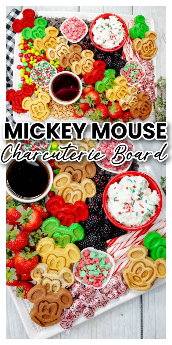 the mickey mouse christmas cookie board is ready to be eaten