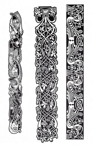 three different designs in black and white, one with an intricate design on the side