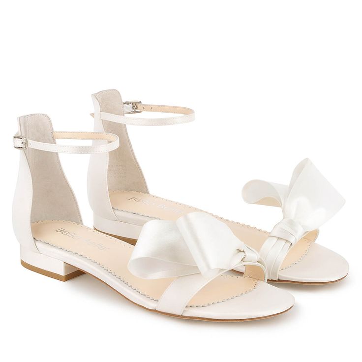 Bella Belle Shoes Zora Open Toe Bridal Flats With Silk Bow Wedding Flats For Bride, Wedding Shoes Low Heel, Ivory Wedding Shoes, Bridal Flats, Wedding Shoes Lace, Wedding Flats, Bridal Parties, Luxe Wedding, Silk Bow