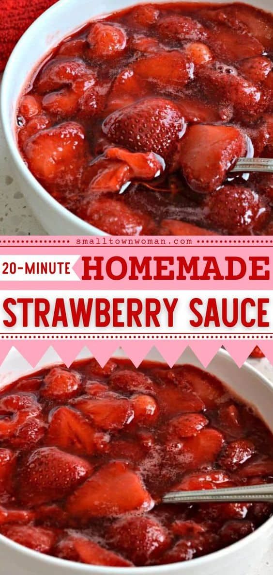 two bowls filled with strawberry sauce on top of a table