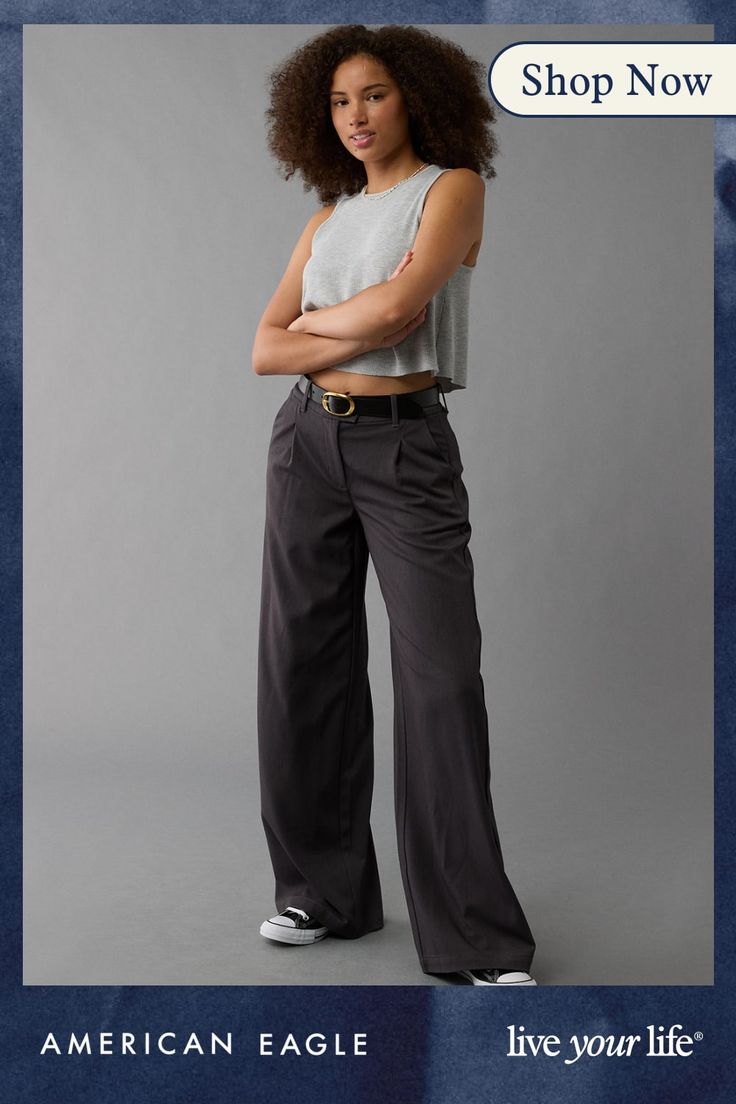 Lightweight, stretchy woven fabrication/Button fly/Pleats in front/Wide leg High Waist Rayon Pants For Work, High-waist Rayon Pants For Work, Trendy High Rise Wide Leg Workwear Pants, Spring Workwear Rayon Bottoms, Chic High Waist Rayon Bottoms, Workwear Bottoms With Elastic Waistband In Rayon, Workwear Elastic Waistband Rayon Bottoms, Rayon Bottoms With Elastic Waistband For Work, Chic Straight Leg Rayon Bottoms