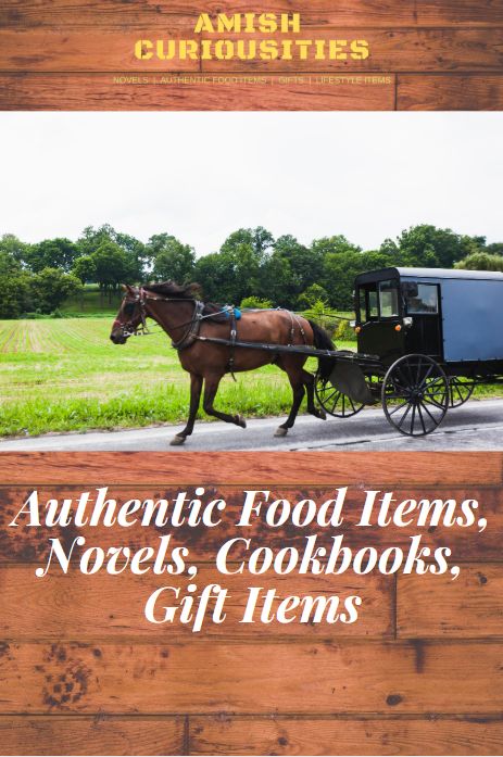 a horse pulling a wagon with food items on it and the words authentic food items, novels, cookbooks, gift items