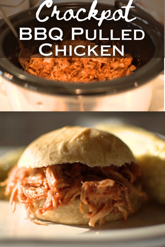 the crockpot bbq pulled chicken sandwich is ready to be eaten