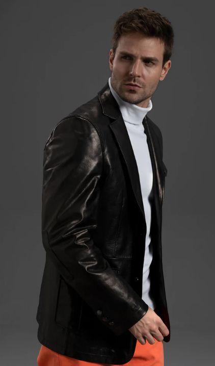 Sleek Leather Jacket For Fall, Classic Black Leather Jacket With Leather Lining, Modern Black Leather Jacket For Formal Occasions, Sleek Black Leather Jacket For Formal Occasions, Modern Black Business Blazer, Modern Black Blazer For Business, Elegant Black Leather Jacket With Leather Lining, Modern Leather Jacket For Formal Occasions, Luxury Leather Jacket For Business Casual Winter