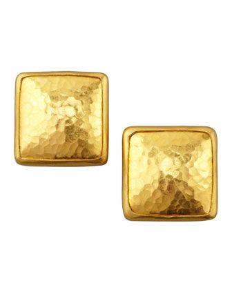 Amulet 24k Gold Square Stud Earrings by Gurhan at Neiman Marcus. Gurhan Jewelry, Gold Square Earrings, Diamond Cross Earrings, Square Stud Earrings, Hammered Earrings, Butterfly Earrings Stud, Stylish Rings, Gold Statement Earrings, Long Drop Earrings