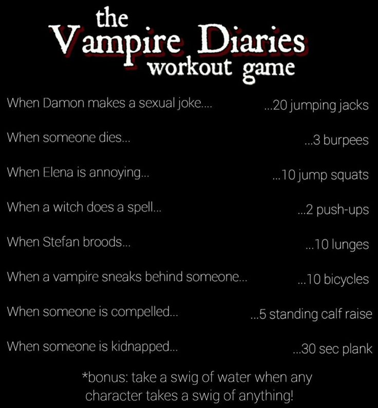 the vampire diaries workout game is shown in red and black, with instructions on how to use it