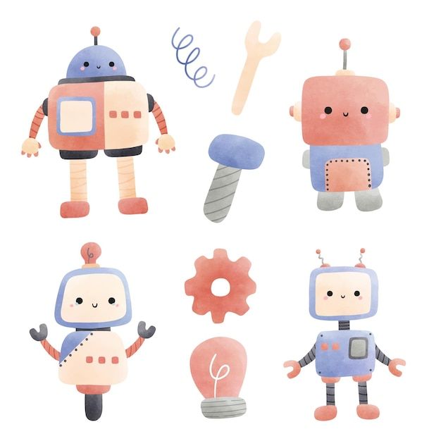 an image of cute robot stickers on white background