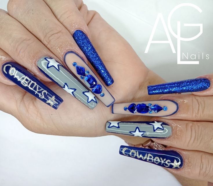 Dallas Cowboys Nails Acrylics, Dallas Cowboy Nails, Dallas Nails, Dallas Cowboys Nail Designs, Cowboys Nails, Dallas Cowboys Nails, Cowboy Nails, Football Nails, Cowboys Nfl