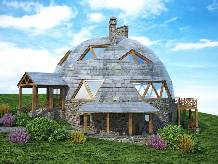 an artistic rendering of a round house on top of a hill