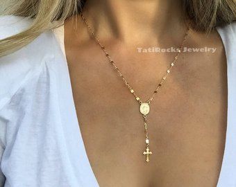 Cross necklace | Etsy Cross Pendant Necklace Woman, Necklaces Long, Gold Rosary, Gold Cross Necklace, Long Pendant Necklace, A Necklace, Crystal Necklace Pendant, Cross Pendant Necklace, Religious Jewelry