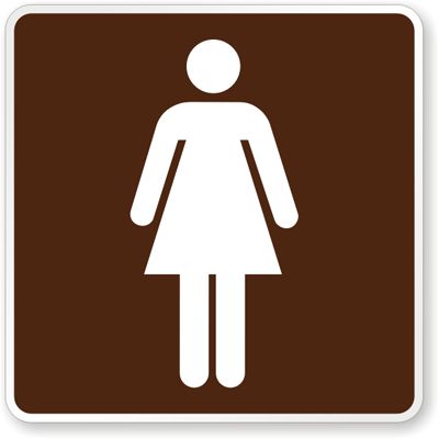 a brown and white sign with a woman's body in the shape of a female