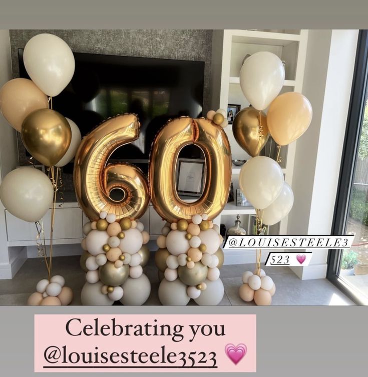 balloons are arranged in the shape of 60 as if they were celebrating someone's 60th