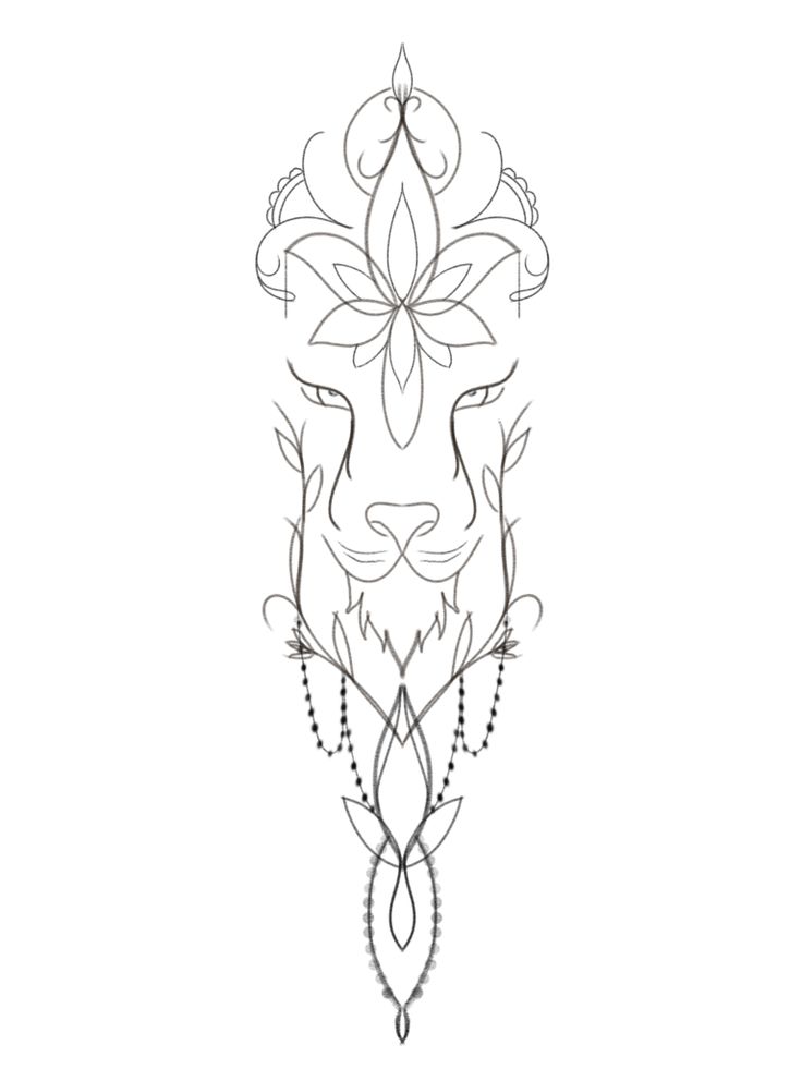 a drawing of a lion's head with flowers on it