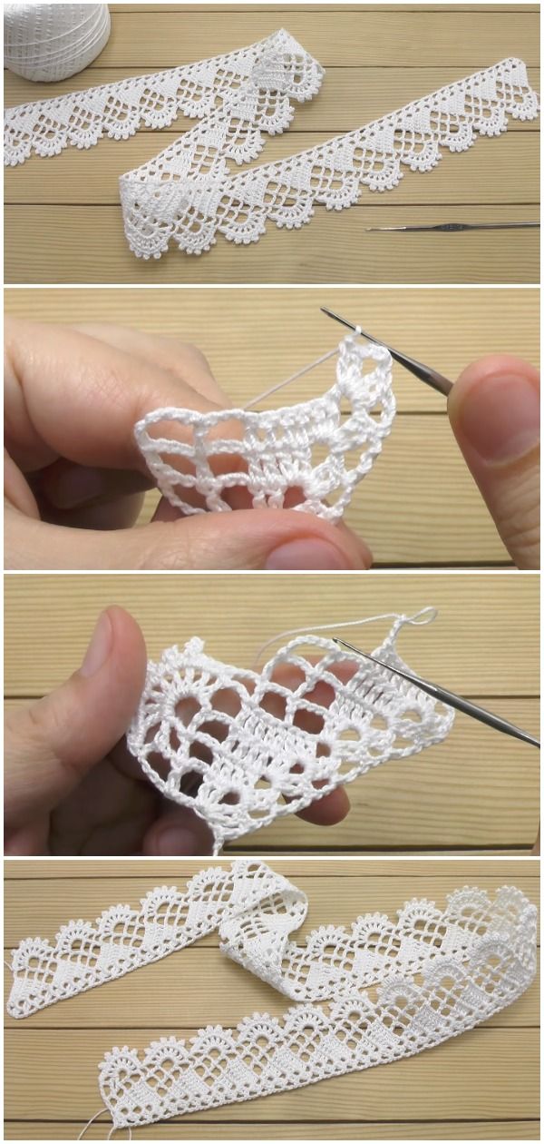 crochet lace being made with scissors and yarn