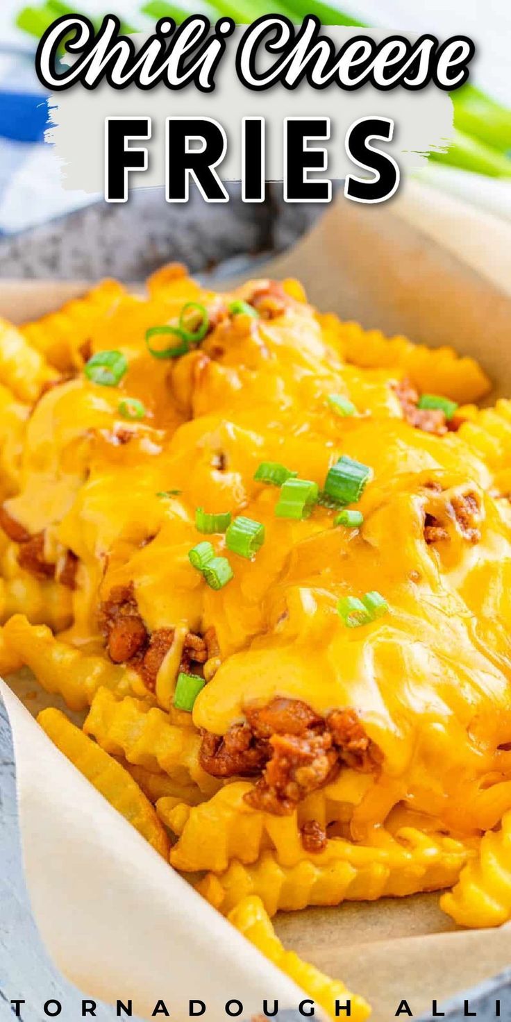 cheesy fries with cheese and green onions on top