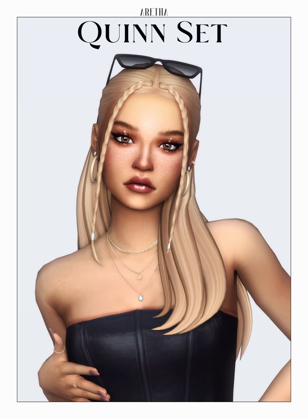 quinn set | Patreon Jewelry Sims 4, Mod Hair, Pelo Sims, Sims 4 Expansions, Sims 4 Mm, The Sims 4 Download, Sims4 Clothes, Sims 4 Cc Packs, Sims Hair