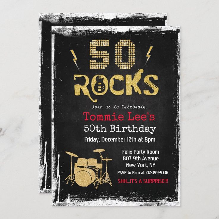 a rock and roll birthday party card with the words,'one rocks our little rocker '