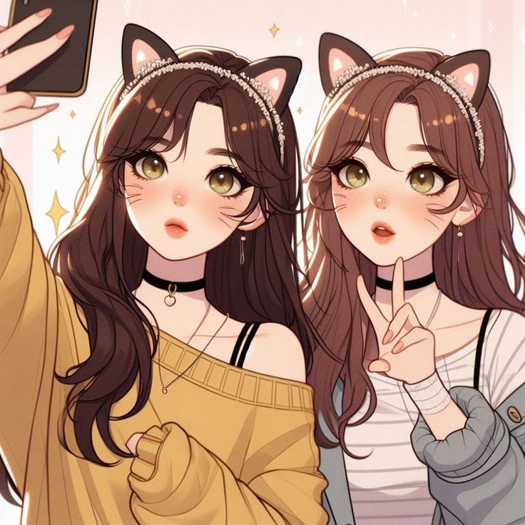 Cute Anime Friends, Wallpaper For Besties Of 2, Cute Bff Pictures Cartoon, 4 Best Friends Drawing Cute, Besties Animated Pictures, Best Friend Anime, Claire Stone, Blonde And Brunette Best Friends Drawing, Anime Bff