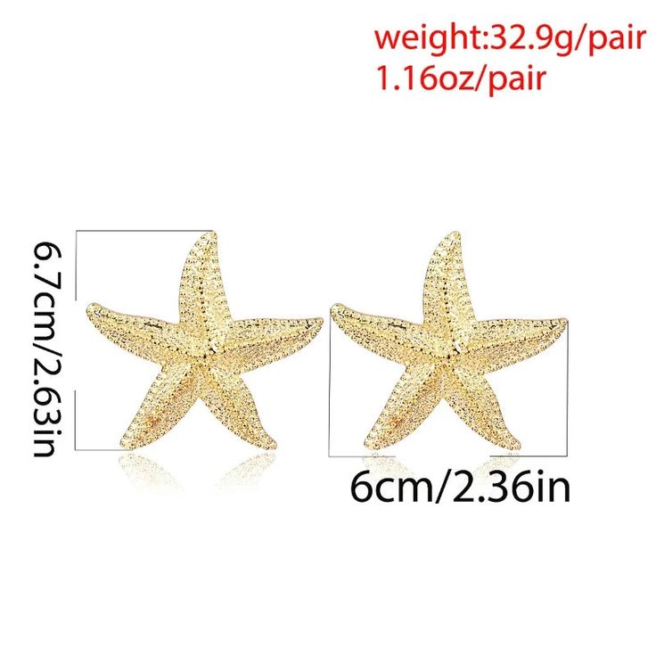 Introducing our Summer Golden Starfish Earrings for Women, a delightful blend of seaside charm and elegant style. Crafted with care and attention to detail, these earrings capture the whimsical beauty of the ocean's most beloved creature. Each earring features a golden starfish, intricately detailed to showcase its natural beauty and grace. The radiant gold-like finish adds a touch of luxury and warmth, perfect for illuminating your summer look with a shimmering glow. Crafted from high-quality m Elegant Starfish Earrings For Summer, Star Shaped Earrings For Summer, Elegant Summer Starfish Charm Earrings, Summer Star-shaped Jewelry For Pierced Ears, Elegant Star-shaped Summer Earrings, Ocean-inspired Drop Earrings With Starfish Charm, Gift Starfish Charm Earrings, Starfish Charm Earrings Gift, Summer Starfish Charm Drop Earrings