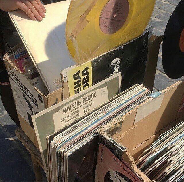 records are stacked on top of each other