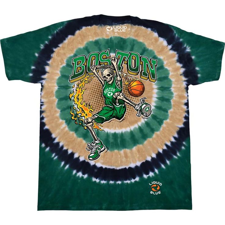 Made to order (pre-order) - ships in 15-20 business days. Dunk in Style: Unleash Your Passion with the Dunker Basketball Team Boston Tie-Dye T-shirt Unleash your passion for basketball with the Dunker Basketball Team City Tie-Dye T-shirt. This isn't just a shirt; it's a celebration of your favorite sport and Boston's spirit. Stand out from the crowd with a unique screen-printed design of a skeleton player, mid-power dunk. Show your team colors and feel the comfort and style as you wear it. The h Casual Basketball T-shirt With Screen Print, Basketball Fan Apparel Tops With Short Sleeves, Throwback Sports T-shirt With Relaxed Fit, Throwback Relaxed Fit T-shirt For Fan Merchandise, Throwback Relaxed Fit T-shirt For Fans, Throwback Relaxed Fit T-shirt For Sports, Sports Events Fan Apparel T-shirt With Front Print, Cotton Basketball Top With Team Logo, Cotton Top With Team Logo For Basketball