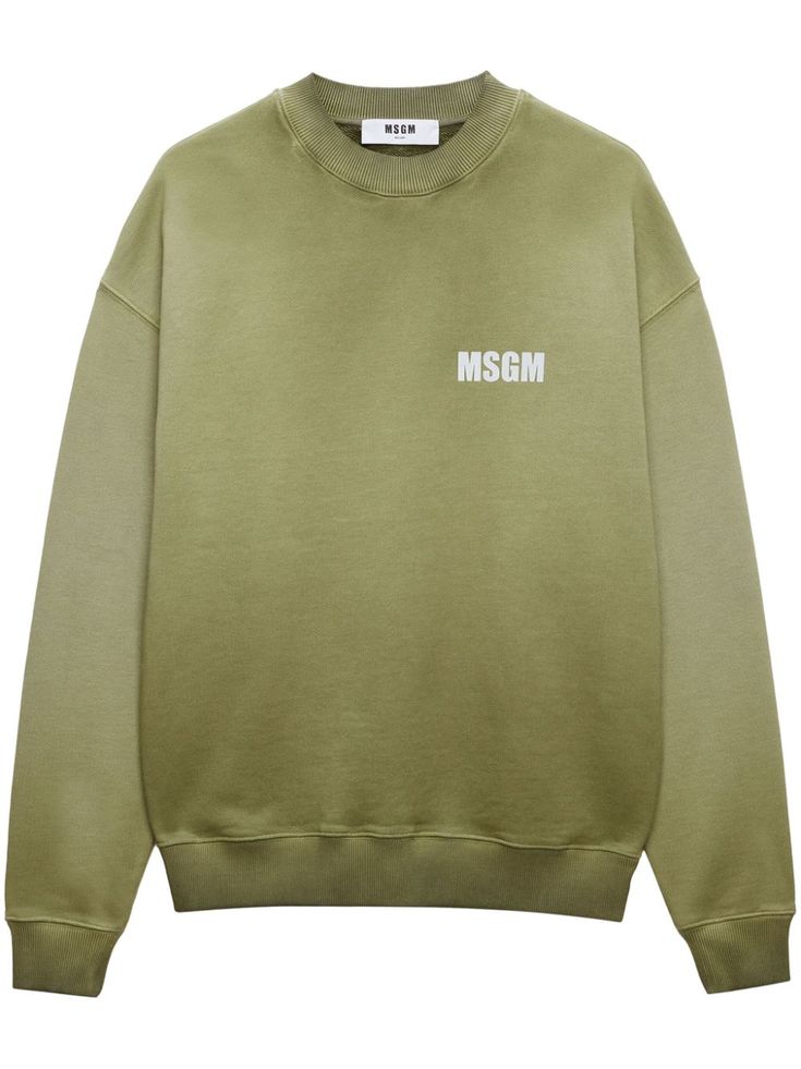 olive green gradient effect logo print at the chest logo print to the rear crew neck drop shoulder long sleeves ribbed cuffs and hem Activewear Print, Green Gradient, Pattern Logo, Balenciaga Triple S, Summer Beach Wear, Red Hoodie, Drawstring Hoodie, Cotton Hoodie, Mens Activewear