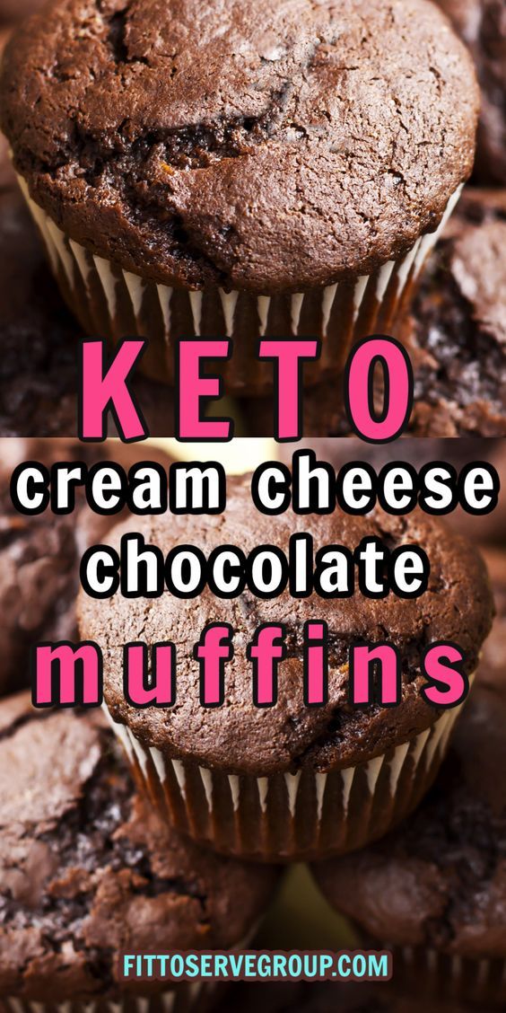 keto cream cheese chocolate muffins stacked on top of each other