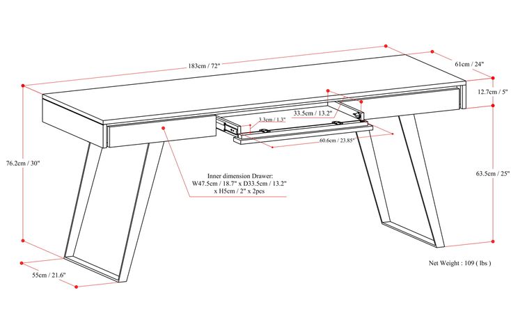 a drawing of a desk with measurements