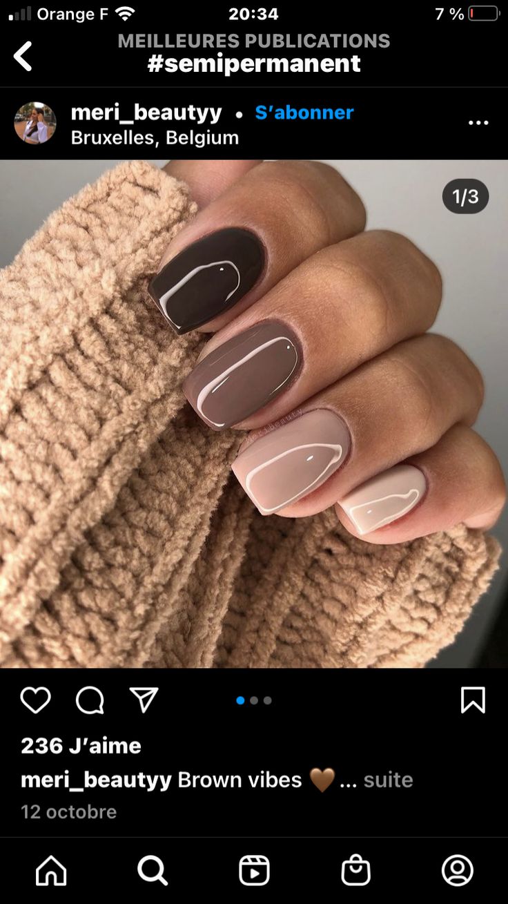 Multicolored Nails, Unghie Sfumate, Nagellack Trends, Fall Gel Nails, Valentine Nails, Cute Gel Nails, Short Hairstyle, Neutral Nails, Dipped Nails