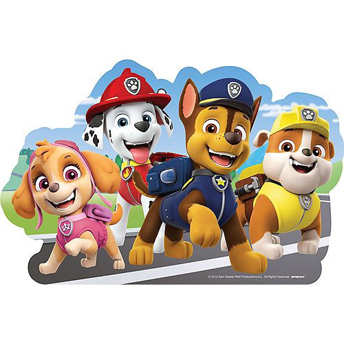 the paw patrol characters are standing together