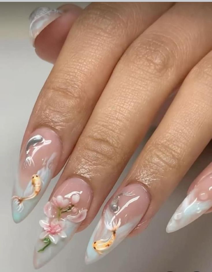 Nails 3d Designs, Fish Nails, Summery Nails, Her Nails, Classy Acrylic Nails, Vacation Nails, White Nail, Acrylic Nails Coffin Short, Fire Nails