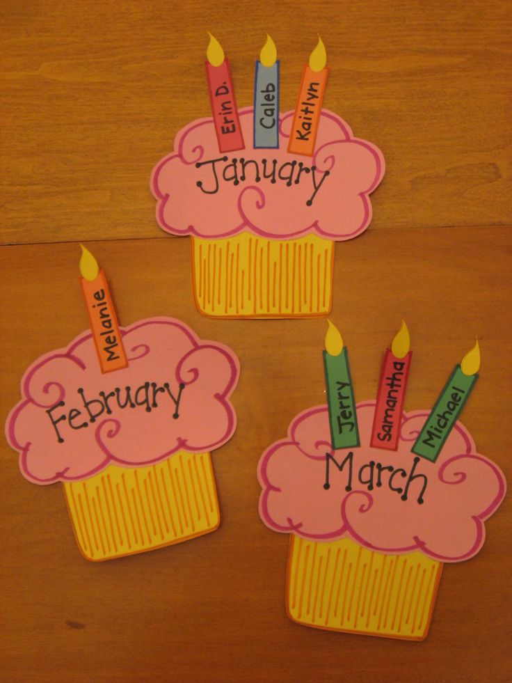 three cupcakes with candles on them that say january and the month of march