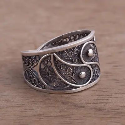 Artisan Crafted Fine Silver Filigree Ring - Dark Paisley | NOVICA Paisley Motif, Filigree Jewelry, Electronics Jewelry, Children Clothes, Filigree Ring, Silver Filigree, Favorite Rings, Artisan Craft, Handmade Sterling Silver