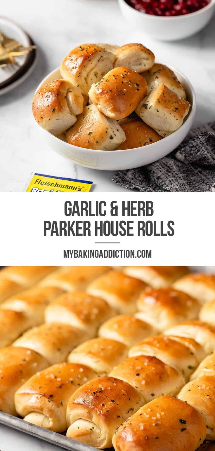 garlic and herb parker house rolls on a baking sheet