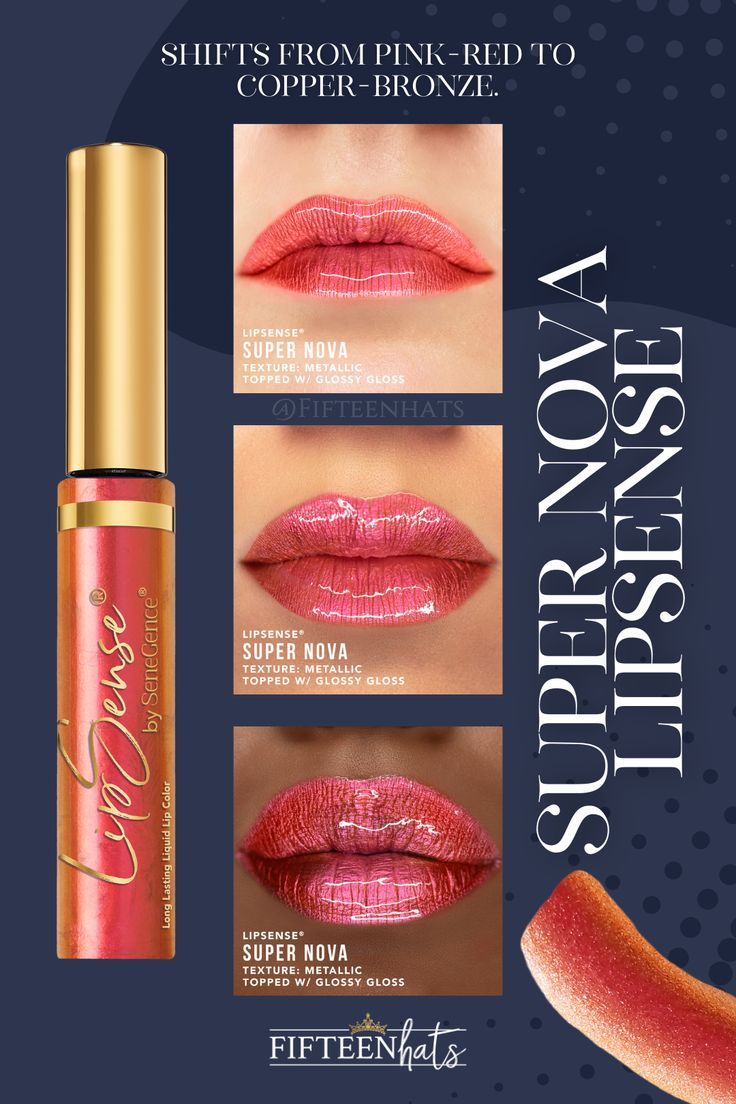 Super Nova LipSense is a duochrome lip color in SeneGence's Duochrome Lip Collection. This long-lasting lipstick shifts from a pink-red lip color to a copper-bronze shade. Depending on how the light hits it is what you will see! Think of all the mixing and matching possibilities. Lipsense Combinations, Lip Sense, Lip Collection, Lipsense Gloss, Red Lip Color, Senegence Makeup, Glossier Gloss, Super Nova, Senegence Lipsense