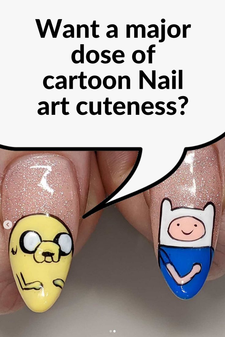 someone is holding up their nails with cartoon nail art on them and the caption says, want a major dose of cartoon nail art cuteness?