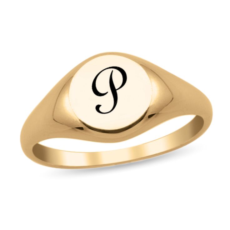 Representing chic fashion with distinguished tradition, this engravable signet ring puts a modern spin on a rarified style. With a perfectly petite silhouette, it individualizes any look. Fit your style and budget with options in sterling silver, yellow, white and rose gold. Explore our entire Personalized Jewelry Collection and make every piece uniquely yours (or theirs).Please note, all custom jewelry sales are final. | engravable signet ring | Yellow | Helzberg Diamonds Classic Formal Signet Ring With Initials, Classic Formal Signet Ring With Engraving Option, Classic Signet Ring With Initials, Elegant Signet Ring With Classic Design, Refined Signet Ring With Polished Finish For Formal Occasions, Refined Polished Signet Ring For Formal Occasions, Timeless Formal Signet Ring With Initials, Modern White Gold Signet Ring With Engraving Option, Modern Engraved Signet Ring For Formal Occasions