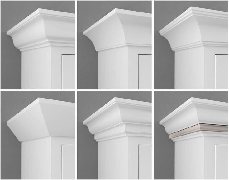 six different angles of the top and bottom of a white corbget column