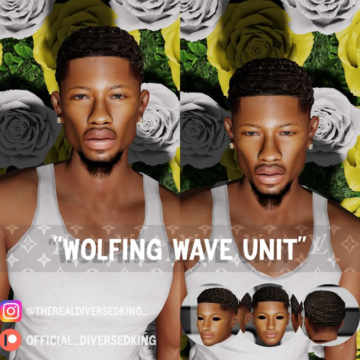 two black men wearing white shirts with roses behind them and the words wolfing wave unit