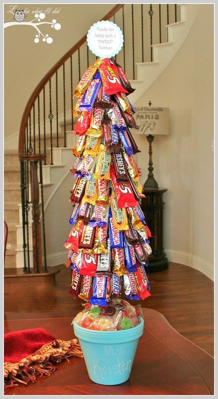 a christmas tree made out of candy bars