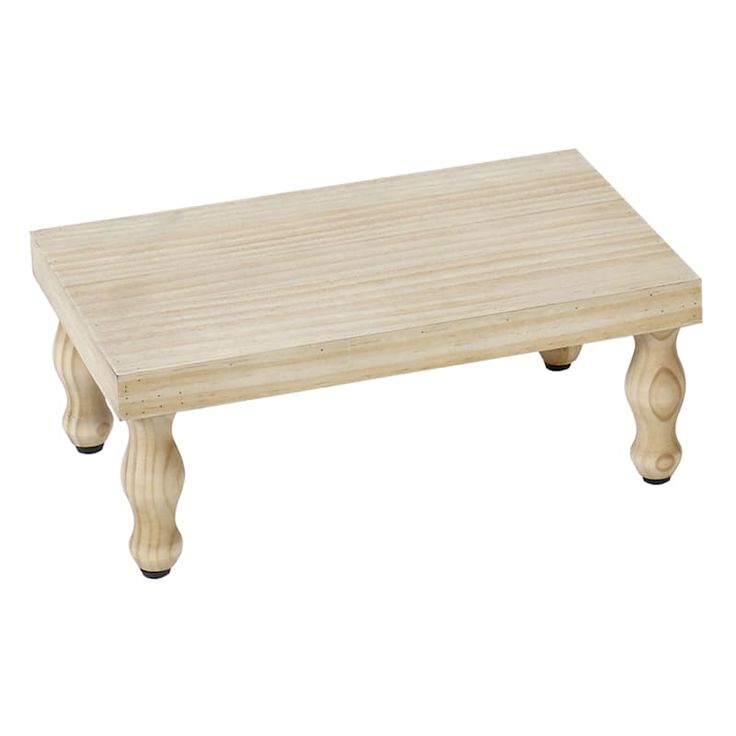 a wooden coffee table with two legs and a square shape on the top, sitting against a white background