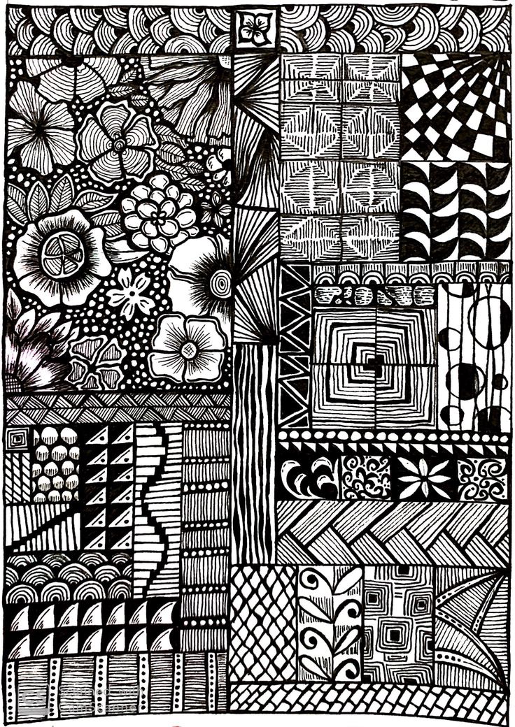 a black and white drawing of many different things in the same pattern, including flowers