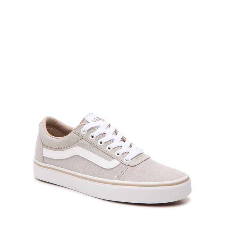 Upgrade your casual wardrobe with these women's Vans taupe Ward sneakers. Constructed using a canvas upper, these low-cut sneakers have lace-up closure with tonal stitching details, a padded collar, soft lining, a cushioned insole and a vulcanized rubber outsole. | Vans Women's Ward Sneaker in Taupe Size 6 Medium Taupe Vans, Dress Sandals Flat, Native Shoes, Women's Vans, Shoe Company, Retro Sneakers, Trail Shoes, Womens Vans, Vans Old Skool Sneaker