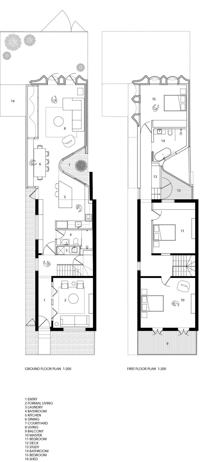 two floor plans showing the kitchen and living room